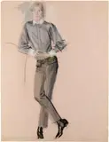A green belt Charcoal by Brian Stonehouse, Charcoal, watercolour, gouache and ink on pink paper, sold May 2021