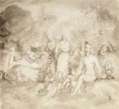 Figures in a parkland Signed with initials HHR by Harold Hope Read, Pen and ink, and wash, sold May 2021