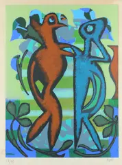 Past and Present Signed and numbered 17/75 AGAR by Eileen Agar, Screenprint, sold May 2021