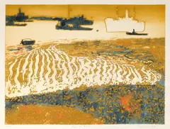 Ships at Anchor by Charles Bartlett, pencil, sold May 2021