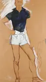 The tennis shorts Gouache with fibre-tip pen on tan paper 92 by Brian Stonehouse, Gouache with fibre-tip pen on tan paper, sold May 2021