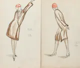 Woman in a Brown rain coat by Dorte Clara Dodo Burgner, pencil and watercolour, sold Oct 2020
