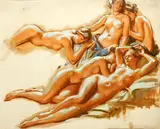 Five Models Reclining by Wilfred Gabriel De Glehn, oil on paper, sold Nov 2014