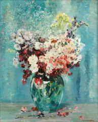 Still Life of Mixed Flowers by Bernard Adams, oil on canvas, sold Nov 2014