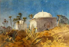 Landscape with tomb, North Africa; and another (a pair) by 20th Century School, pencil and watercolour, sold Nov 2014