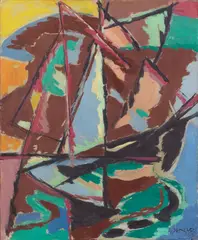La peche dans les rochers by Gustave Singier, 1947, oil on canvas, sold Nov 2014