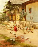 A summer farmyard scene by László Neogrády, oil on canvas, sold Nov 2014