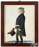 profile portrait of a gentleman holding his top hat by Jacob Maentel, watercolor, sold Oct 2022