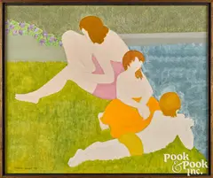 titled Poolside by March Avery, oil on board, sold Oct 2022