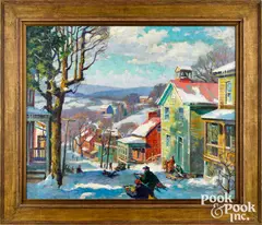 winter landscape by Garnet Jex, oil on board, sold Oct 2022