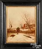 winter landscape by George Washington Nicholson, oil on canvas, sold Oct 2022