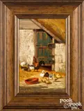 barnyard with chickens and ducks by John Henry Dolph, oil on panel, sold Oct 2022