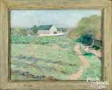landscape with church by John Lambert Jr., oil on canvas, sold Oct 2022