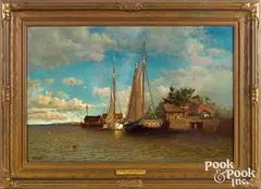 An Old Connecticut Port by Francis A. Silva, oil on canvas, sold Oct 2022