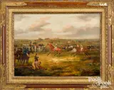 panel of a horse race by Henry Thomas Alken Sr, oil on wood, sold Oct 2022