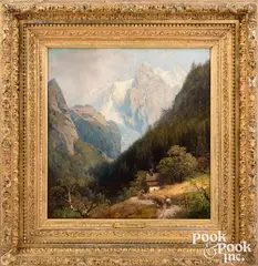 mountain landscape by Hermann Herzog, oil on canvas, sold Oct 2022