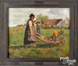 of a woman with children by Antonio Montemezzo, oil on canvas, sold Oct 2022
