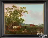 extensive landscape with drivers by Barend Hendrick Thier, oil on panel, sold Oct 2022