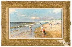 impressionist scene of a beach by Niek Van der Plas, oil on panel, sold Oct 2022