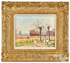 impressionist landscape by Niek Van der Plas, oil on panel, sold Oct 2022
