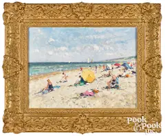 impressionist scene of a beach by Niek Van der Plas, oil on panel, sold Oct 2022