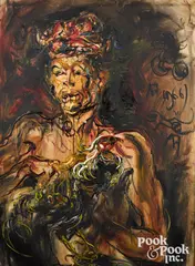 titled Balinese Cock Fighter by Affandi, oil on canvas, sold Oct 2022