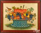 theorem of a basket of fruit by David Y. Ellinger, oil on velvet, sold Oct 2022