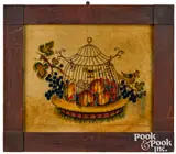 theorem of a bird cage with fruit by David Y. Ellinger, oil on velvet, sold Oct 2022