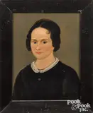 folk portrait of a woman by William Prior, oil on panel, sold Oct 2022