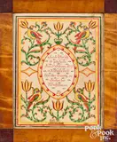 fraktur scherenschnitte birth certificate for Jacob Ebersol by David Frey, watercolor, sold Oct 2022