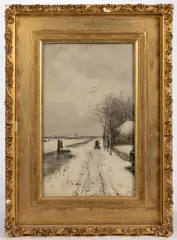 WINTER LANDSCAPE PAINTING by Geo Poggenbeek, watercolor on paper, sold Mar 2024