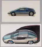 ORIGINAL AUTOMOTIVE CONCEPT DRAWINGS, LOT OF TWO by John Orfe, watercolor and gouache on paper, sold Mar 2024