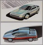 ORIGINAL AUTOMOTIVE CONCEPT DRAWINGS, LOT OF TWO by John Orfe, watercolor and gouache on paper, sold Mar 2024