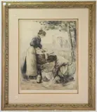 Two Washerwomen by Manuel Robbe, Etching in colors, sold Feb 2023