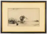 The Torpedoed Sussex Beached at Boulogne by James McBey, Drypoint etching, sold Feb 2023