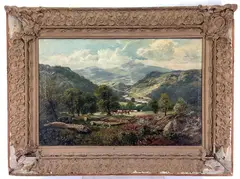 The Lloyd Valley from hear Conwy Falls, N. Wales by John Gunson Atkinson, Oil on canvas, sold Mar 2023