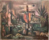 Cruxifixion By A Lake by Frederick Childs, Oil on canvas, sold Mar 2023