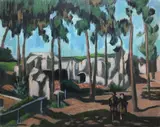 Rocks And Pines Vincennes Zoo by Frederick Childs, Oil on canvas, sold Mar 2023