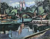 Central Park Lake by Frederick Childs, Oil on canvas, sold Mar 2023