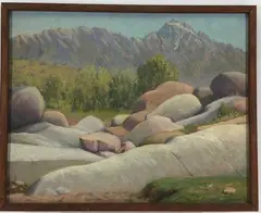 Canyon Rocks by John Havard Macpherson, Oil on board, sold Mar 2023