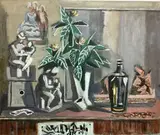 Still Life with 2 Maquettes (sic) by Frederick Childs, Oil on canvas, sold Apr 2023