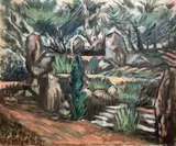 Stone Steps at Entrance to a Wood by Frederick Childs, Oil on canvas, sold Apr 2023