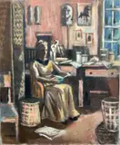 Saydra Reading Pose Studio Portion Evening Version by Frederick Childs, Oil on canvas, sold Apr 2023
