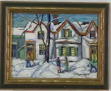 Neighbors, New Hope Bucks County, PA by Christopher G. Willett, Oil on board, sold Apr 2023