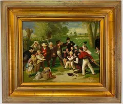 The Fight (The Cricket Match) by N. Henry Bingham, Oil on panel, sold May 2023