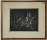 Drapes against night by Clayton Whitehill, Woodcut, sold May 2023