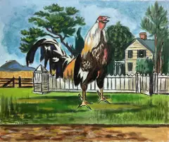 Whitehackle Crowing by Frederick Childs, Oil on canvas, sold May 2023
