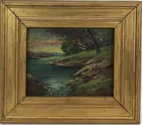 River Landscape by Arlington Nelson Lindenmuth, Oil and Board, sold Jul 2023