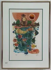 Aquarium by Amram Ebgi, Lithograph, sold Aug 2023