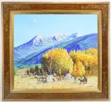 Fall Camp - Shoshone Indian Camp by Christopher G. Willett, Oil on board, sold Sep 2023